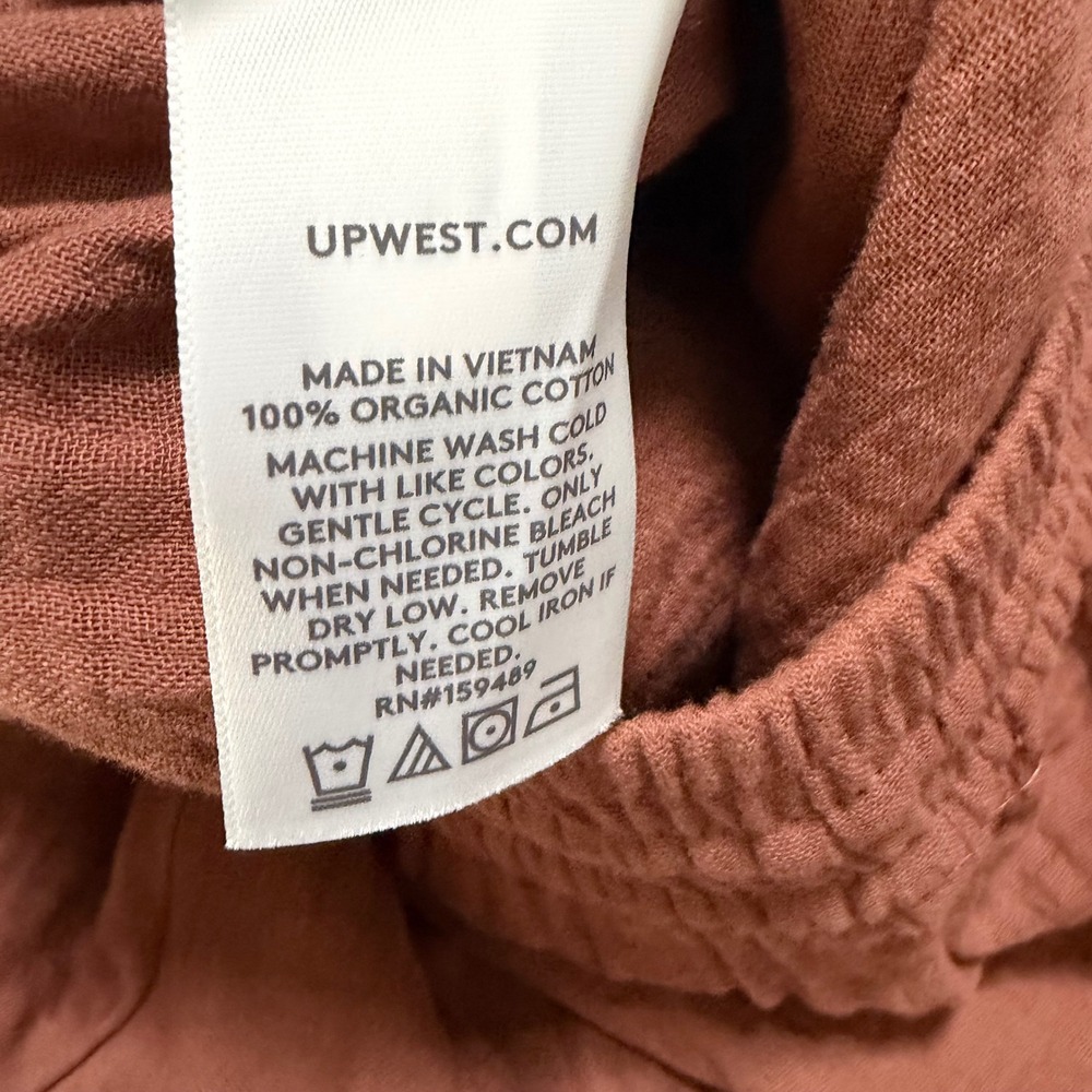UpWest Wide Leg Pants Women S Terracotta Organic Cotton Gauze Smocked Waist - Picture 7 of 7